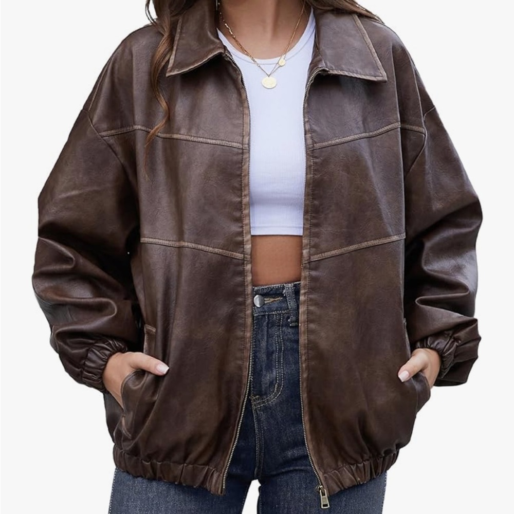 Brown Faux Leather Jacket